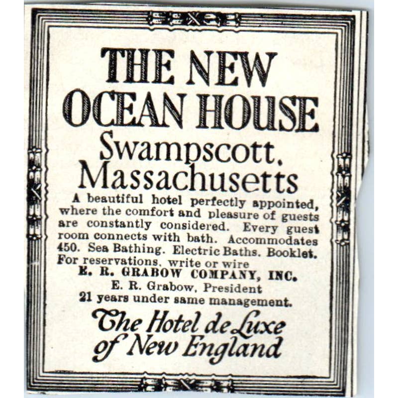 c1920 Harper's Magazine Ad - The New Ocean House Hotel Swampscott MA EA3-2