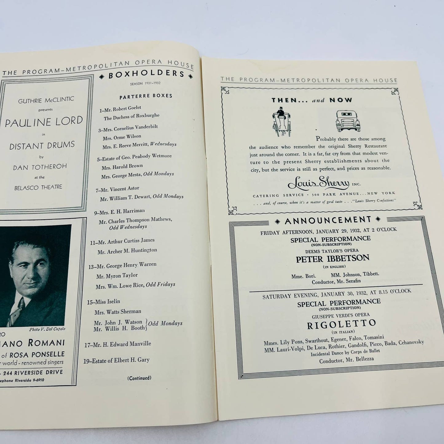 1931-32 Season Metropolitan Opera House MET Grand Opera Program Week 12 NYC TD6