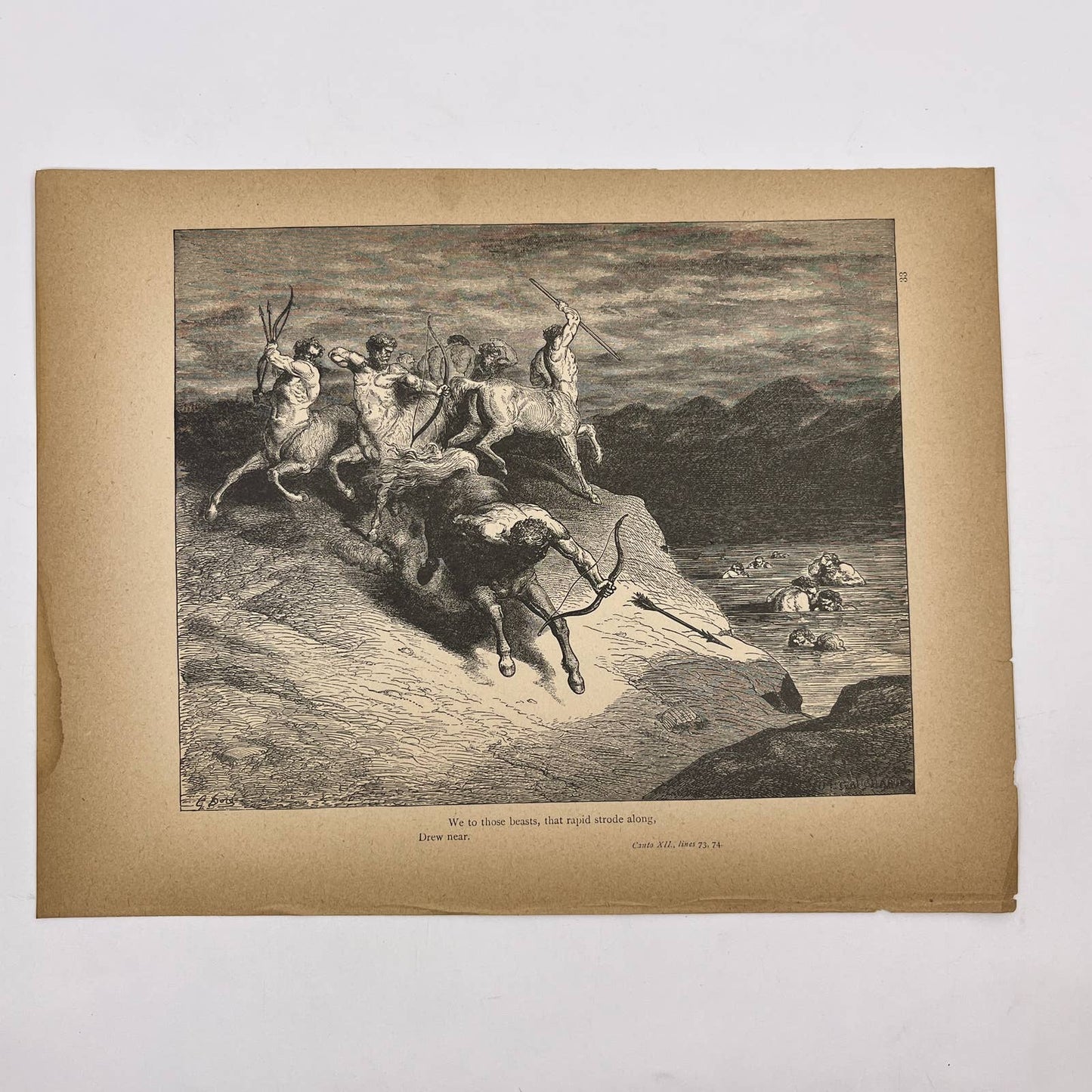 Original 1880s Gustave Dore Engraving Divine Comedy to those Beasts Centaurs FL4