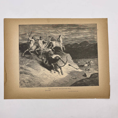 Original 1880s Gustave Dore Engraving Divine Comedy to those Beasts Centaurs FL4