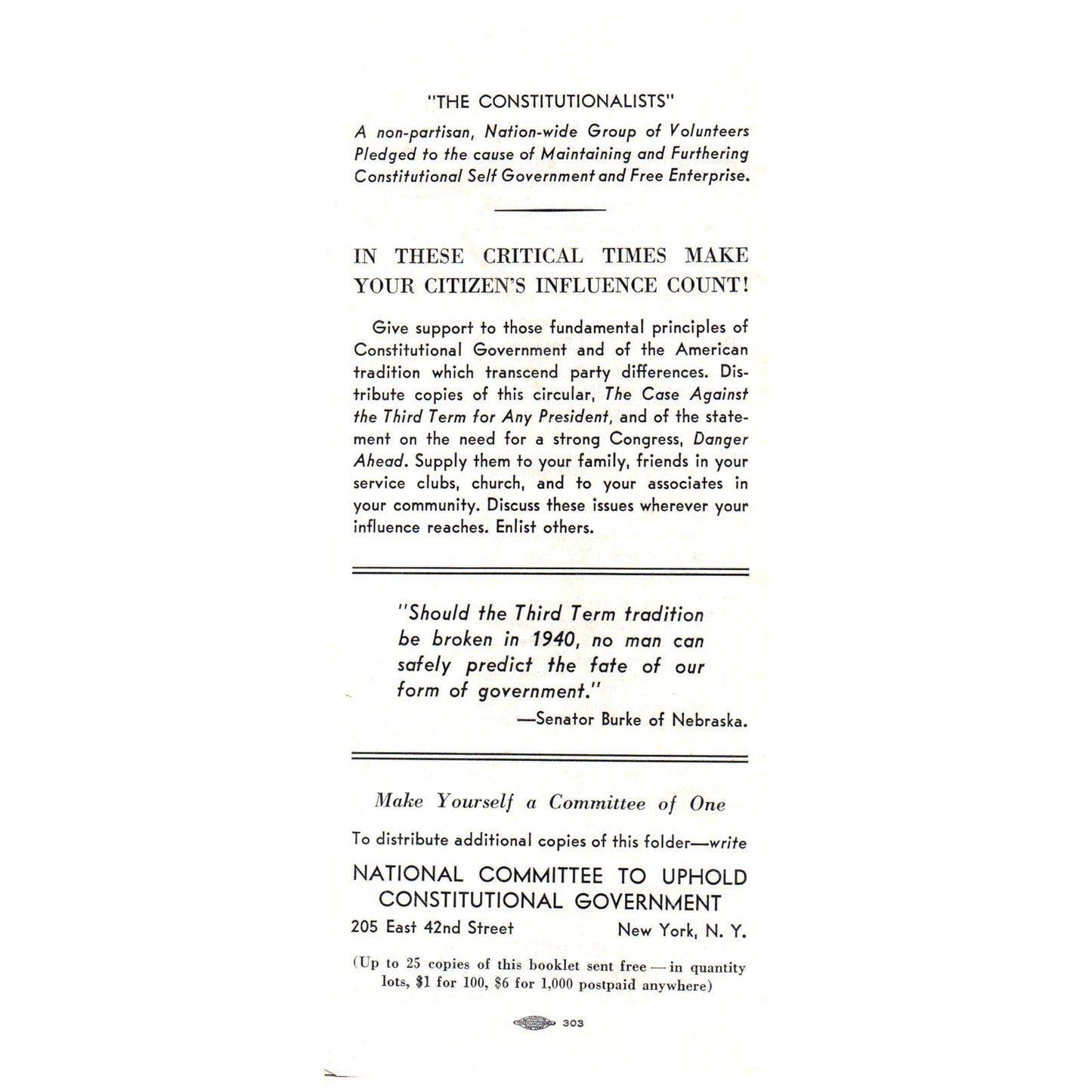 Vtg Political Tract The Case Against 3rd Term for Any President Pettengill SF3-5