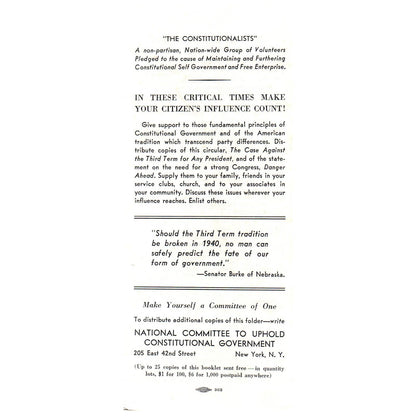 Vtg Political Tract The Case Against 3rd Term for Any President Pettengill SF3-5