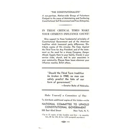 Vtg Political Tract - Case Against 3rd Term for Any President Pettengill TH2-SF1
