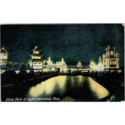 Vintage Postcard Luna Park At Night Cleveland Ohio TD9