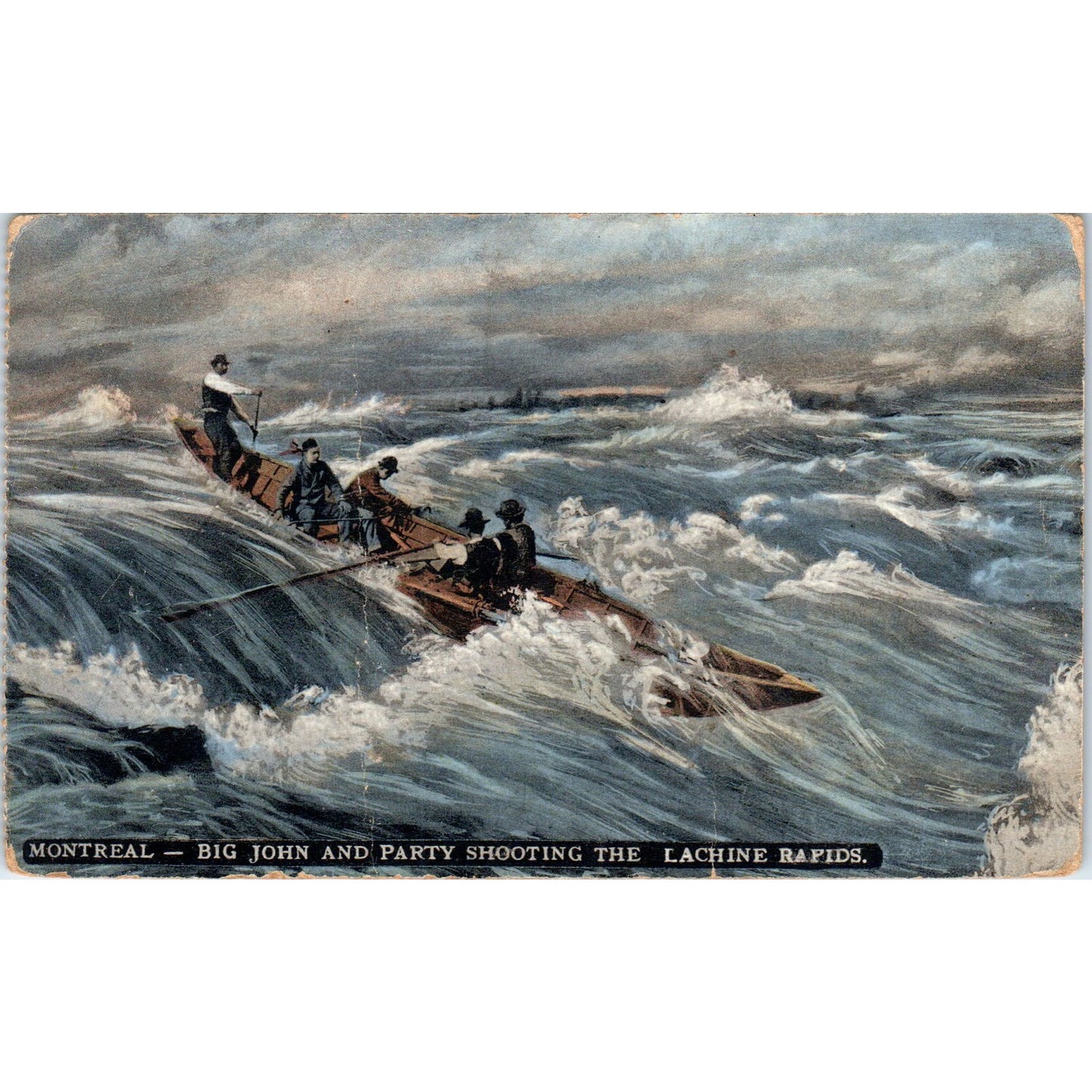 Montreal Big John and Party Shooting the Lachine Rapids Original Postcard P2-1