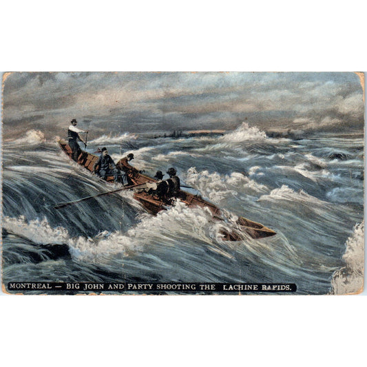 Montreal Big John and Party Shooting the Lachine Rapids Original Postcard P2-1