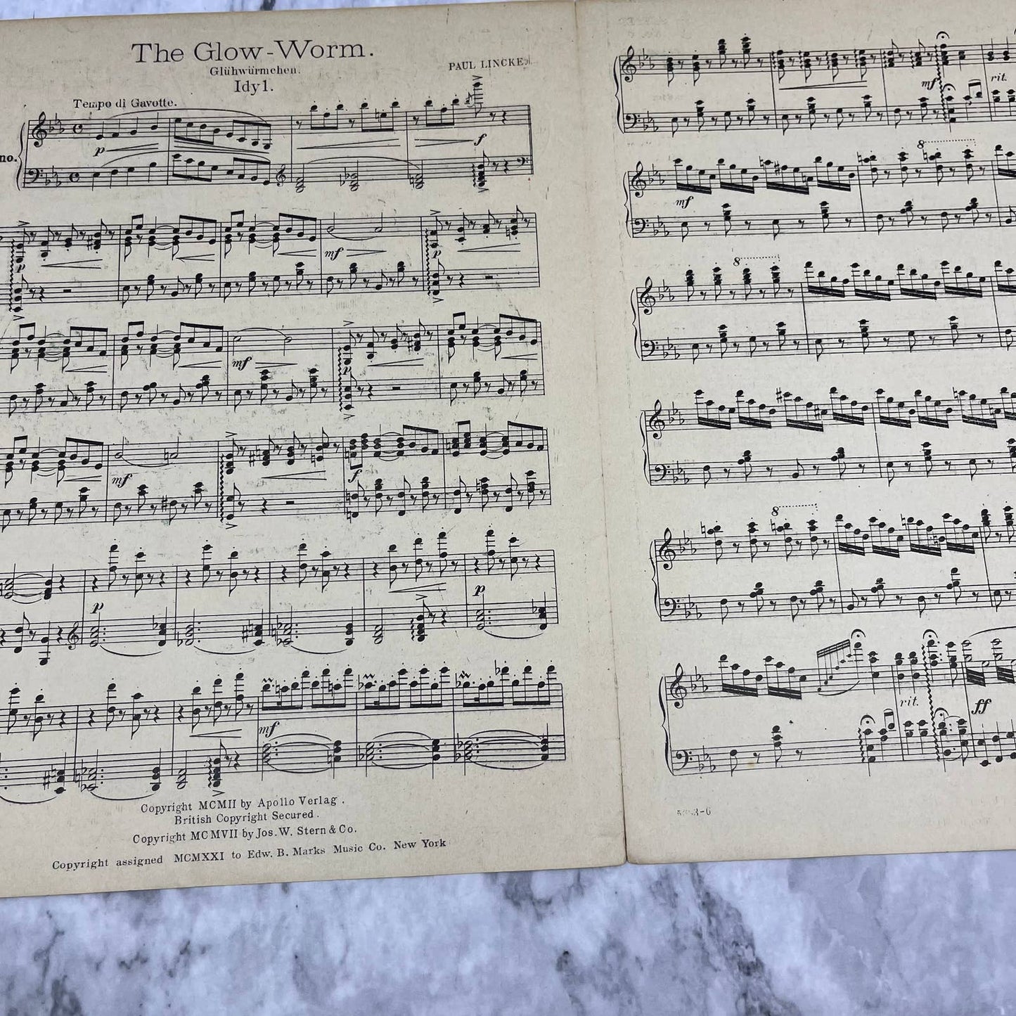 The Glowworm ~ Paul Linke ~ 1920 Marks Sheet Music TI1