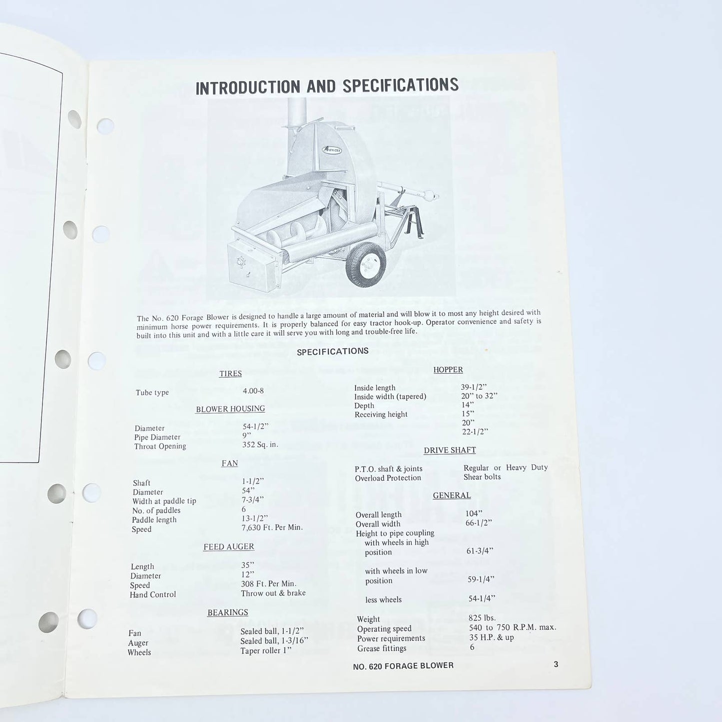 Original 1972 New Idea Operator's Manual 630 Forage Blower FB 102 TB9