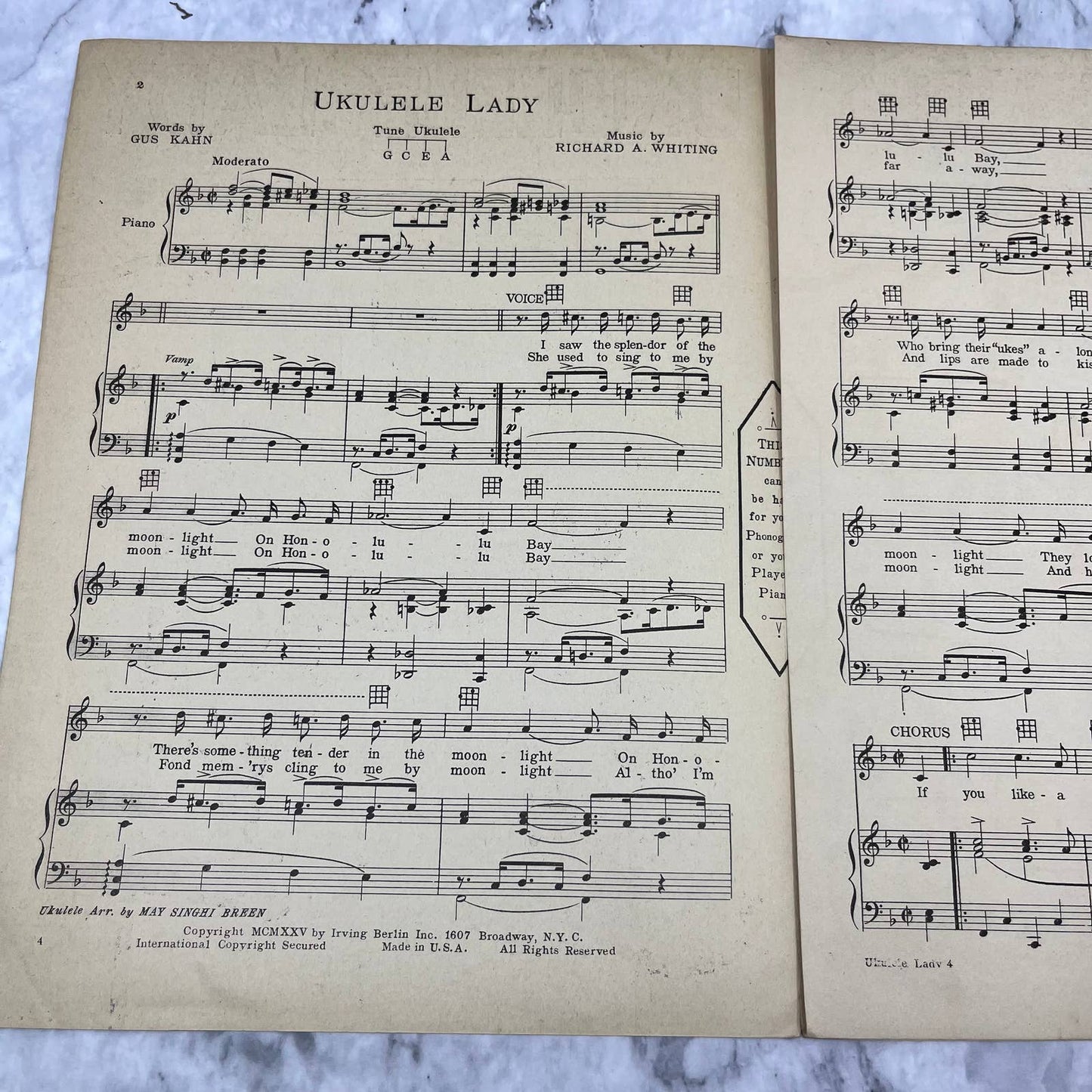 1925 Sheet Music Ukulele Lady Richard A. Whiting Irving Berlin TH5