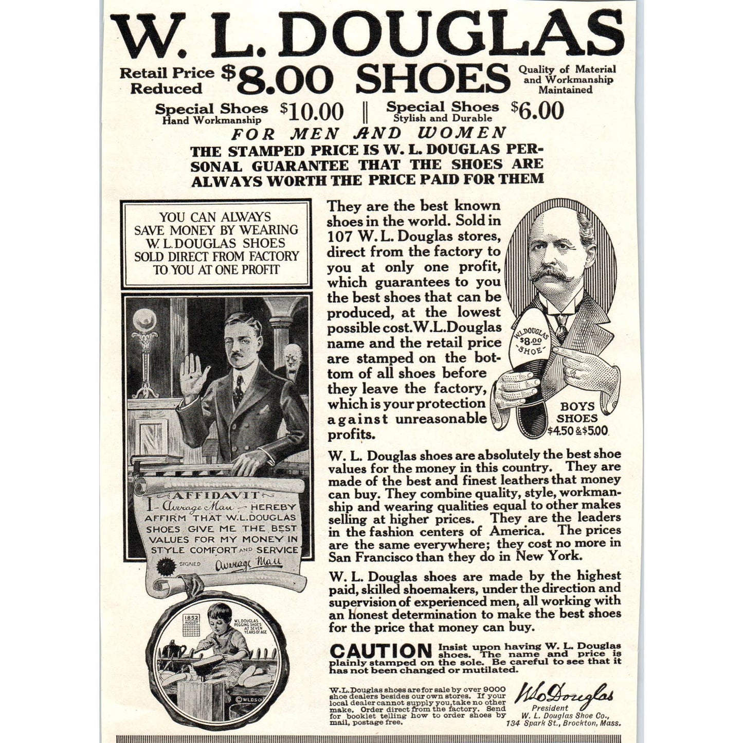 W.L. Douglas Shoe Company Brockton Mass - 1921 Original Ad TJ7-L