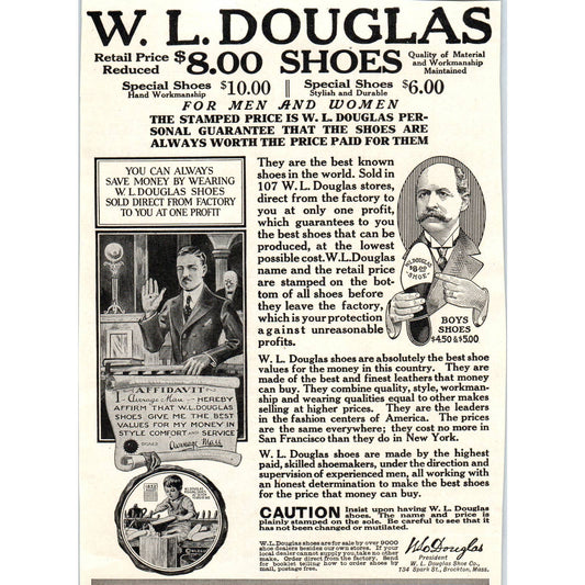 W.L. Douglas Shoe Company Brockton Mass - 1921 Original Ad TJ7-L