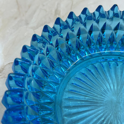 Aqua Blue Diamond Hobnail Glass Glass Candy Dish Powder Jar Metal Handle TE5