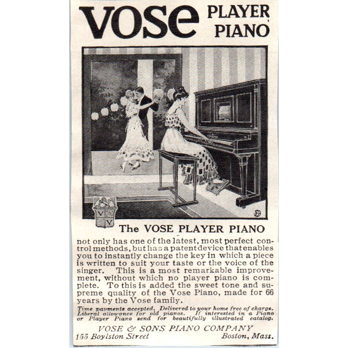 c1920 Harper's Magazine Ad - Vose Player Piano Boston MA EA3-3