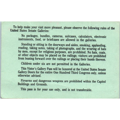 United States Senate Visitor Pass 1993 Dennis DeConcini B11