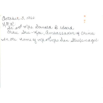 Shu-Kai Chow Chinese Ambassador, Donald Ward 1966 Original Photo 5x7 TK1-P5