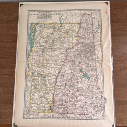 1897 The Century Atlas Map of Vermont & New Hampshire Color Engraved 12.5x17 FL5