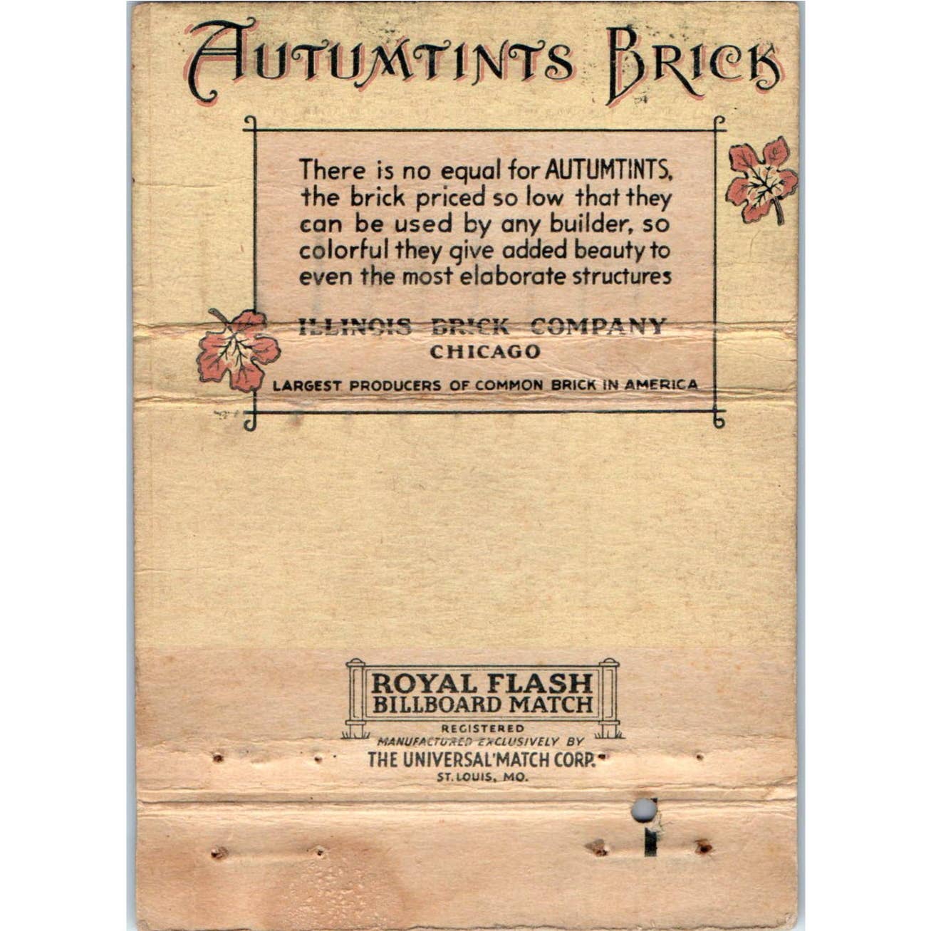 Autumtints Brick Illinois Brick Company Advertising Matchbook Cover SA1-M5