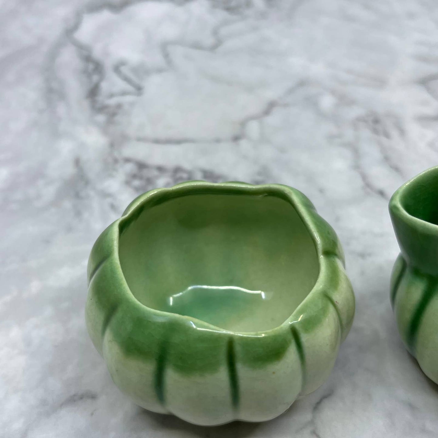 Vintage Ceramic Small Sugar and Creamer Set Green Ombre Squash 2.5" TJ1