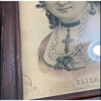 1860s Civil War Era Currier & Ives Eliza Distressed Lithograph Wood Frame 14x20