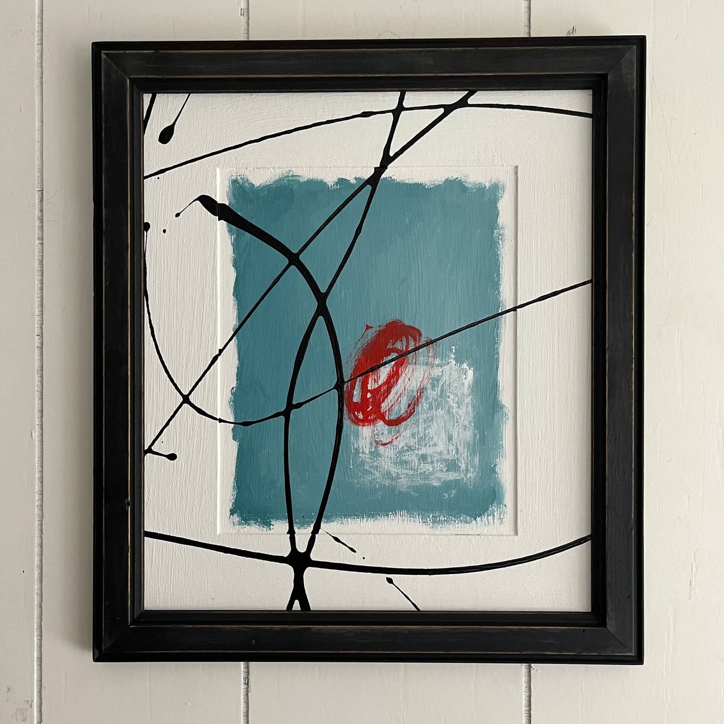 Original Framed Abstract Art Painting 15x17" Right Turn on a Red Light With COA