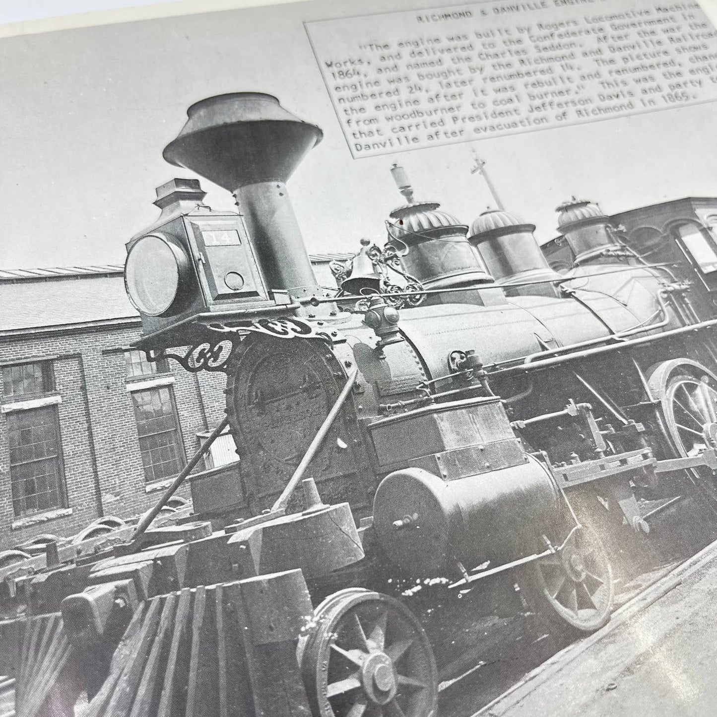Vintage 8x10 Photo - Richmond & Danville Engine #14 Civil War Locomotive AA9