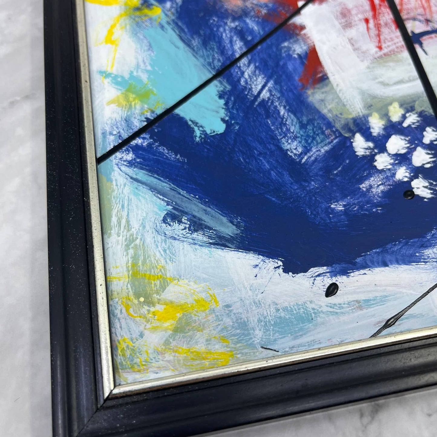 Framed Original Abstract Art Painting 9x12" Blue Watermelon With COA TA2