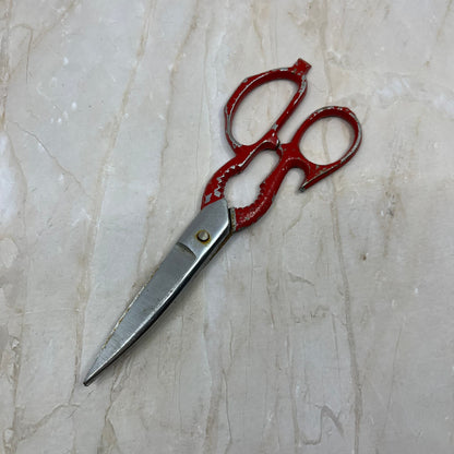 Kitchen Utility Shear Scissors Bottle Opener Cast Metal Red Handle 7.5” TE5-S2-1