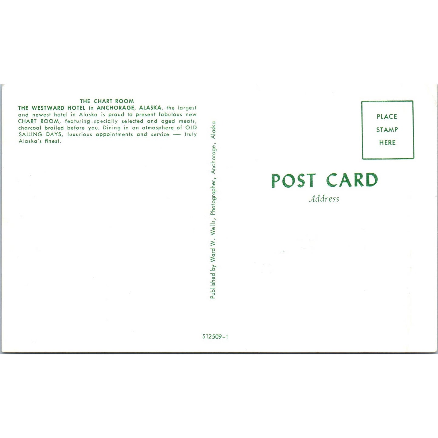 The Chart Room Westward Hotel Anchorage Alaska Original Postcard TK1-30