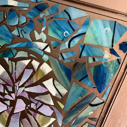 Original Framed Abstract Art Painting Collage Assemblage 24x28 Shattered Glass