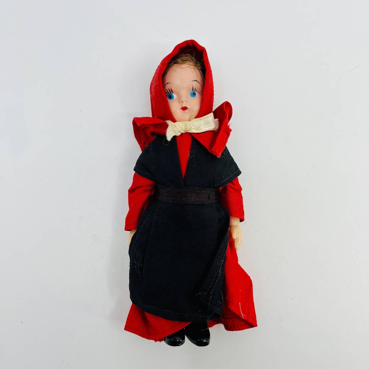 Antique Amish Girl Doll Brown Hair Blue Eyes 5” Hard Plastic TE1