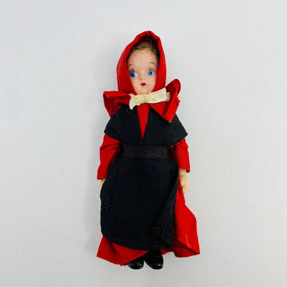 Antique Amish Girl Doll Brown Hair Blue Eyes 5” Hard Plastic TE1