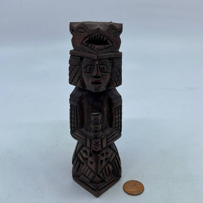Vtg Mexican Pre Columbian Aztec Maya Priest Wood Totem Yucatan Mexico 6" TH7-2