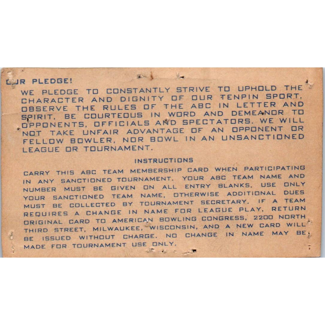 1945 American Bowling Congress Milwaukee Membership National Minor SE5-30