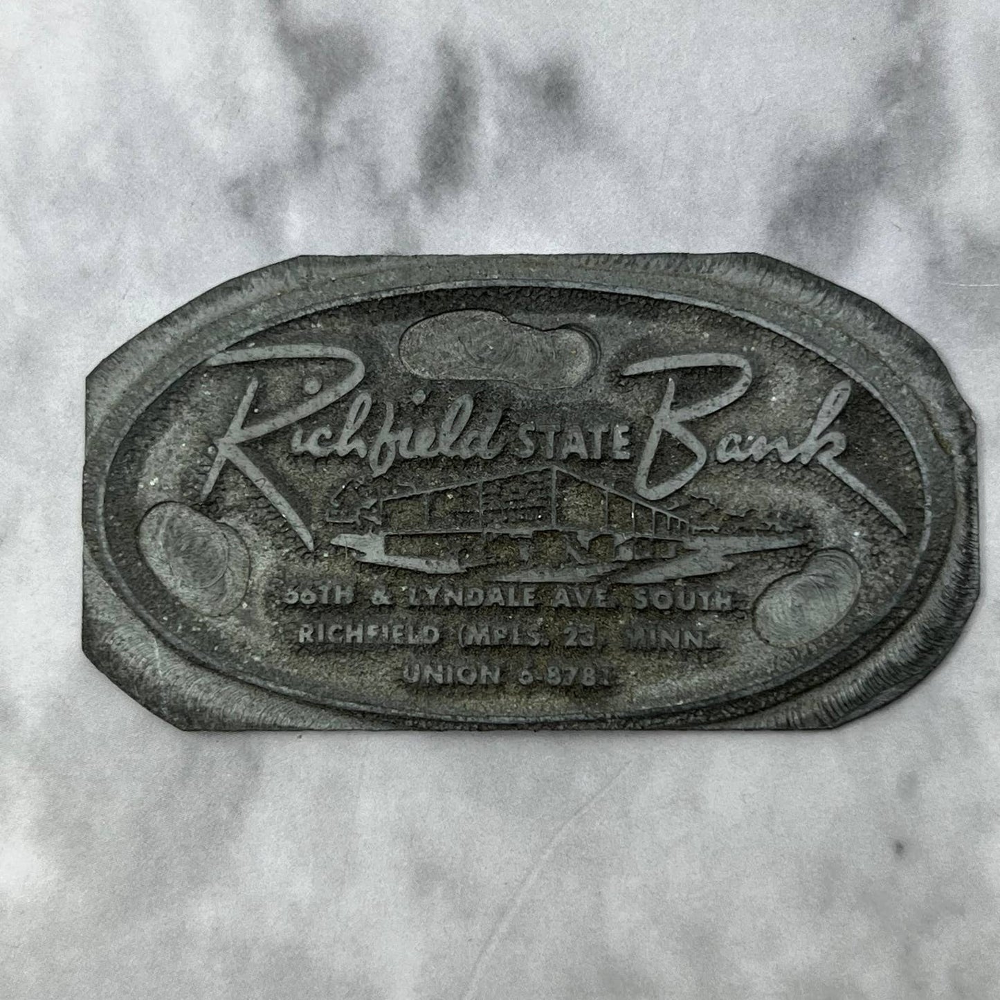 Vintage Letterpress Printers Block Plate Richfield State Bank Minneapolis SE828