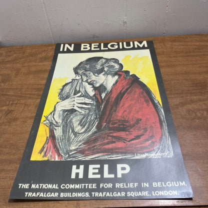 RELIEF HELP IN BELGIUM WWI World War 1 Propaganda Poster Trafalgar London FL6