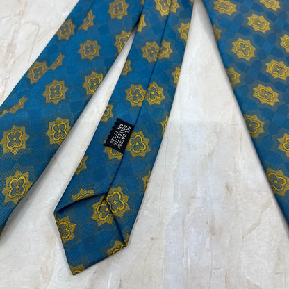 Retro 1960s Men's Blue and Gold Dacron Polyester Necktie Tie TC9