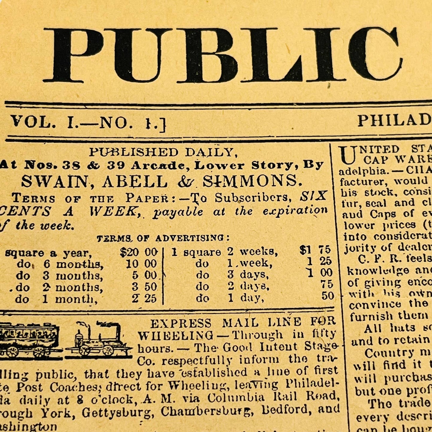 Public Ledger Newspaper Philadelphia March 25 1836 Vol 1 No 1 Robert Burns D6