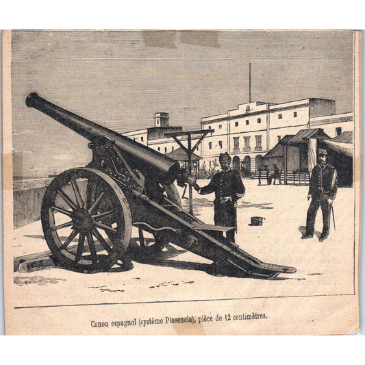 1880s French Wood Engraving Spanish Cannon (Plasencia system), 12 cm 5x6" TJ1-1