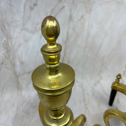 Vtg Federal Style Brass & Cast Iron Fireplace Andirons Fire Dogs 13” Tall TJ1