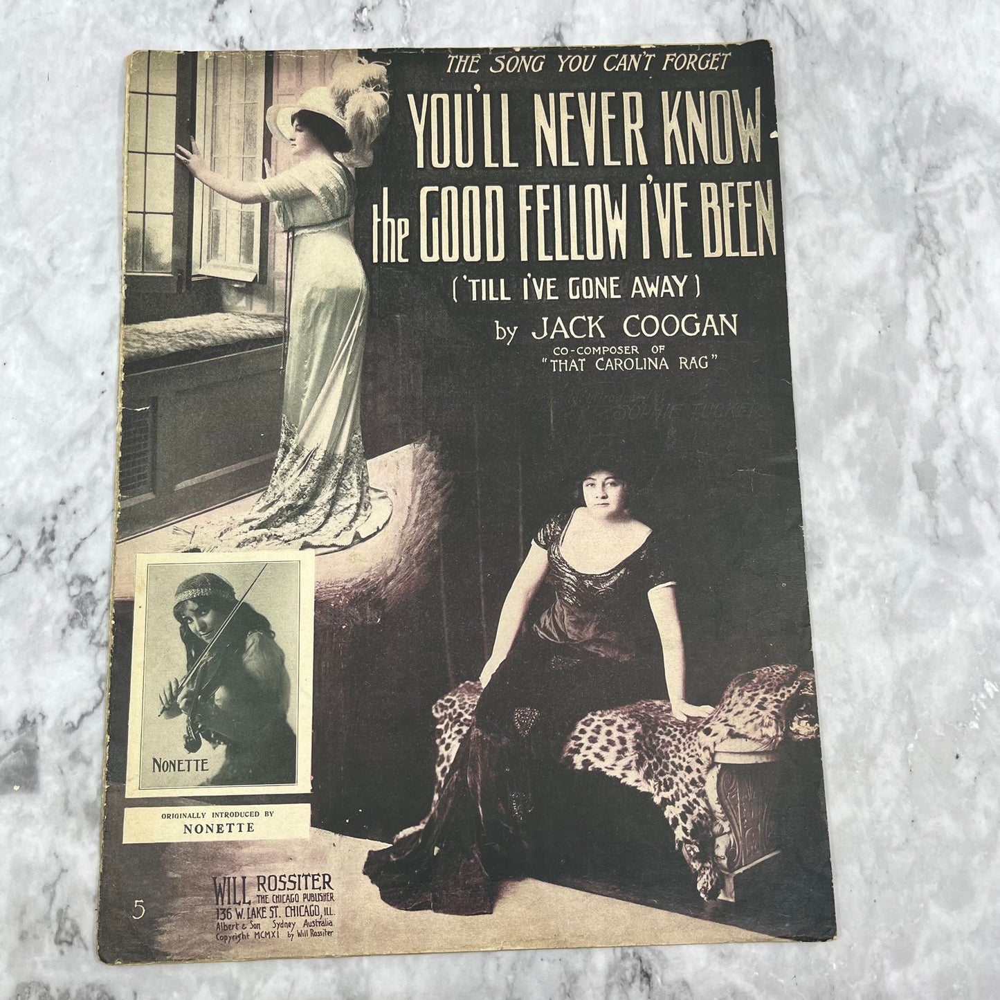 You'll Never Know the Good Fellow I've Been Cogan Nonette 1911 sheet music V41-2