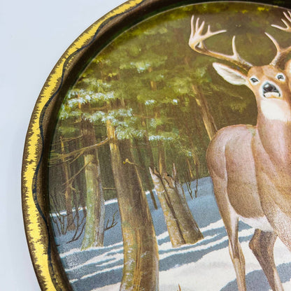 1960s Hunting James L  Artig Wall Mount Serving Tray Buck Deer Forest  11” TD3