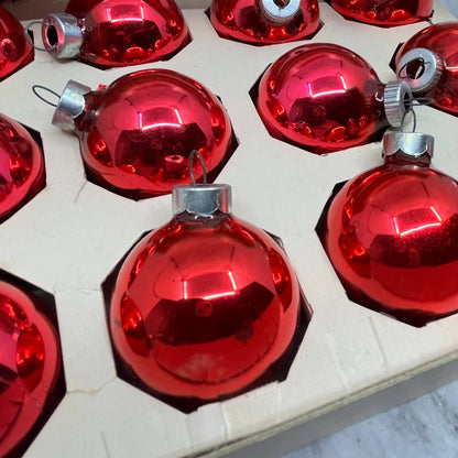 Shiny Brite 12 Vintage 1 3/4" Mercury Glass Ornaments Original Box Red/Pink TJ9