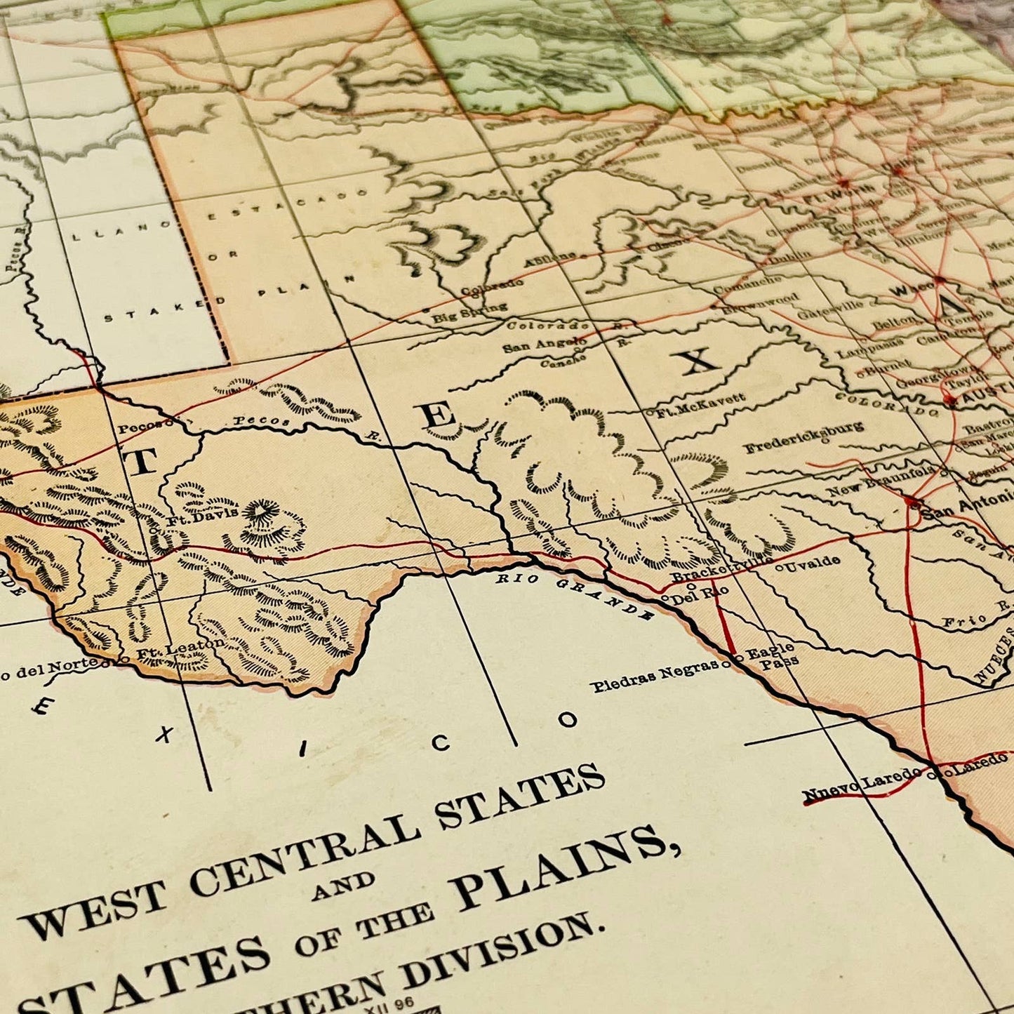 1896 Harper’s Map West Central USA TX OK AK LA Indian TY 9x12” FL1