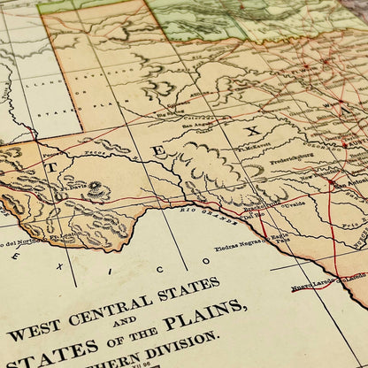 1896 Harper’s Map West Central USA TX OK AK LA Indian TY 9x12” FL1