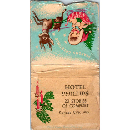 Hotel Phillips Christmas Reindeer Kansas City MO Advertising Matchbook SA9-M3