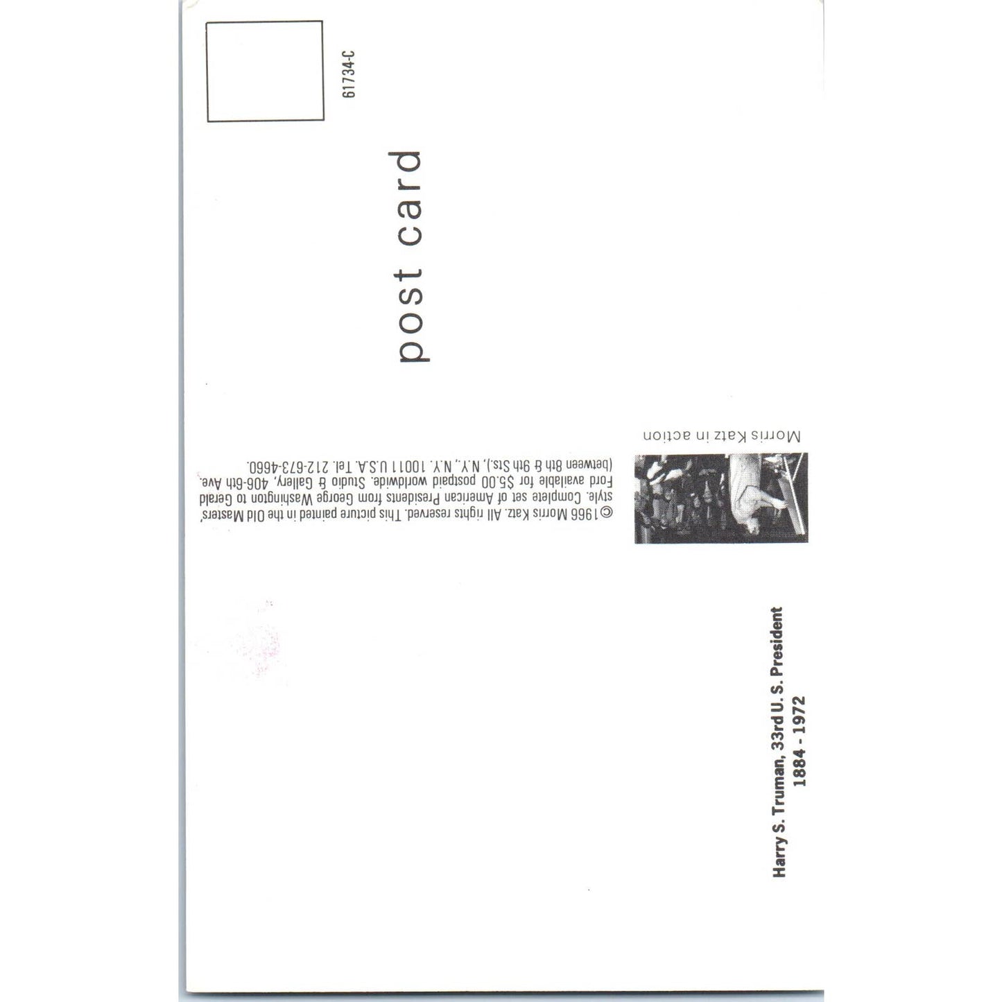 Harry Truman Portrait Morris Katz 1970s - Original Postcard TJ9-P1