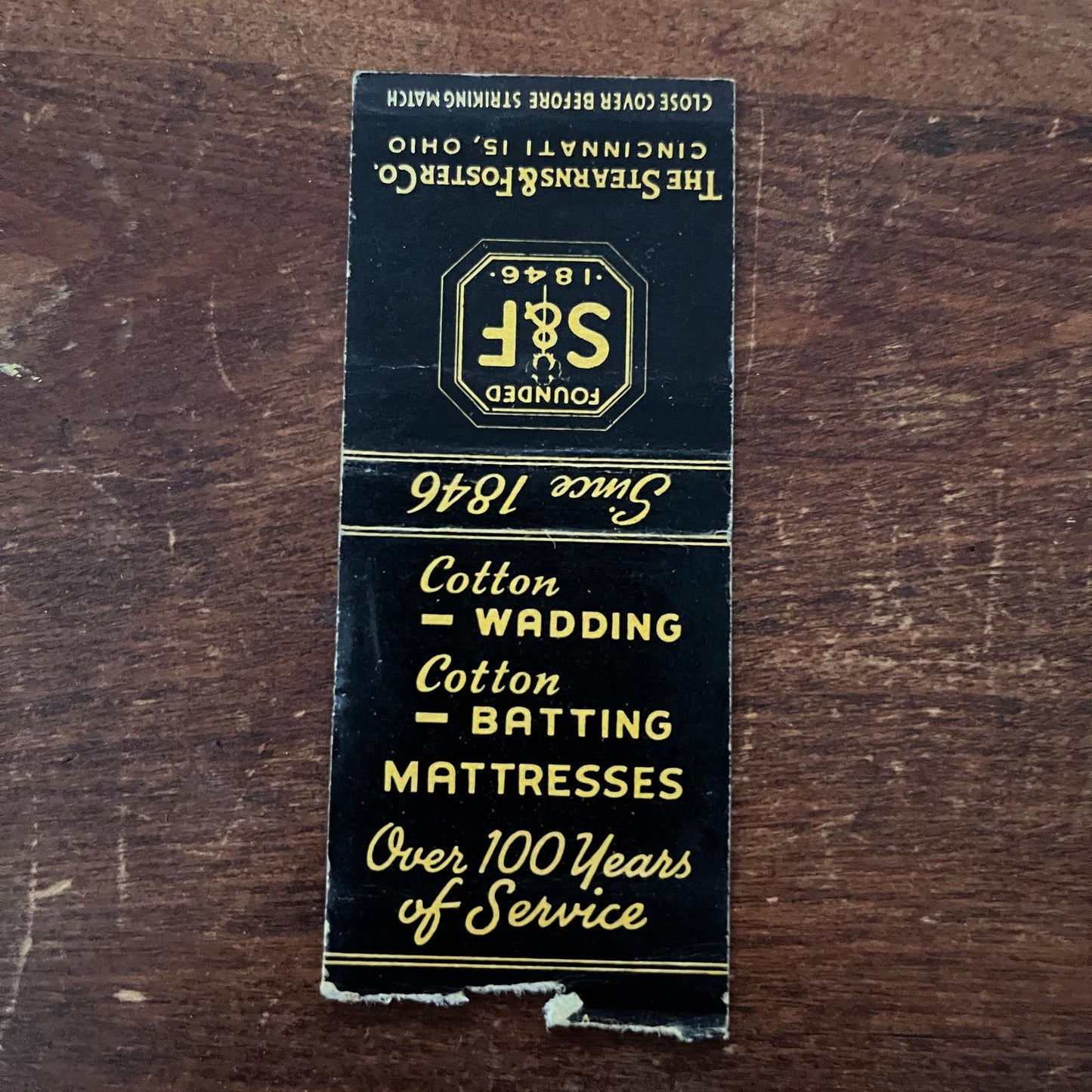 S&F Stearns & Foster Co Cincinnati OH Advertising Matchbook Cover SB3-M2