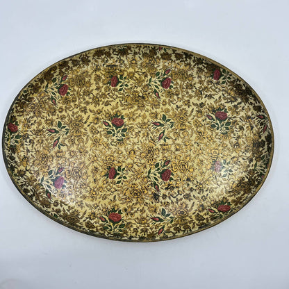 Vtg Oval Tray Alcohol Proof Paper Mache Alfred Knobler Highmount Roses 14" TH2