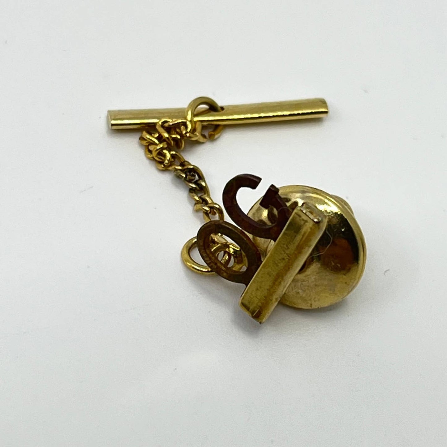 Vintage MCM Gold Tone Monogrammed OG Tie Tack Bar Chain Clip SD4