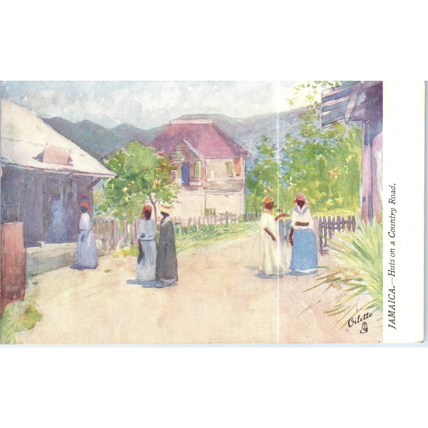 Jamaica Huts on a Country Road Raphael Tuck Oilette Original Postcard TK1-P14